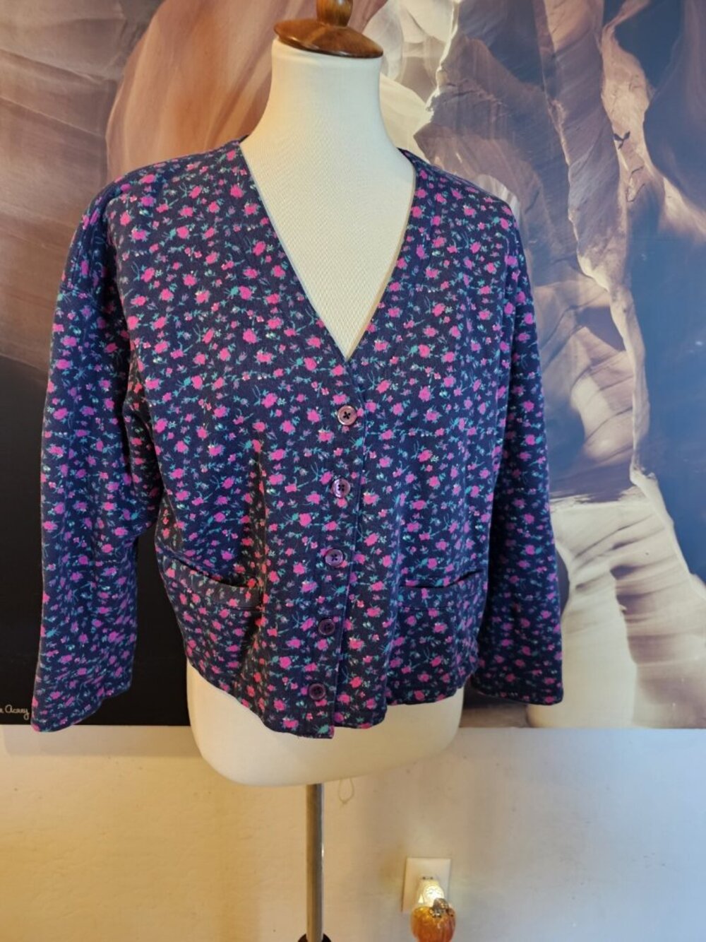 Talbots Vintage Floral Button Down Cardigan Women's Large